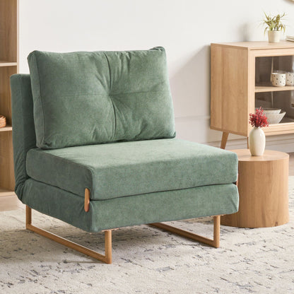 Single Sofa Bed Light Green Fabric Fold Out Sleeper Armchair