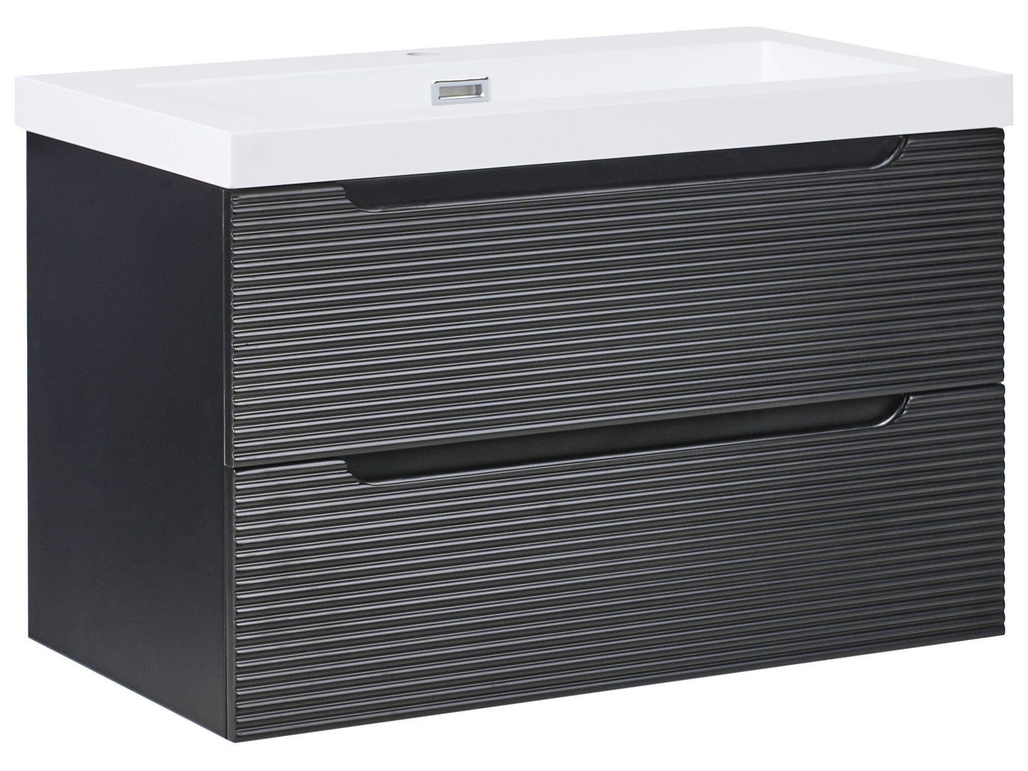 AuraBath Black MDF Wall Mounted Vanity With Ceramic Sink 80cm