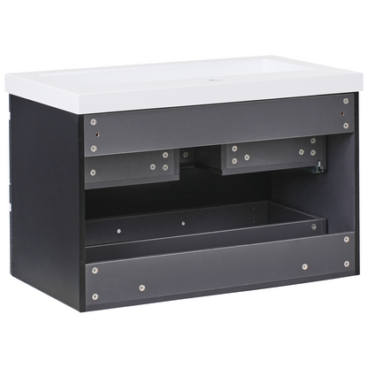 AuraBath Black MDF Wall Mounted Vanity With Ceramic Sink 80cm