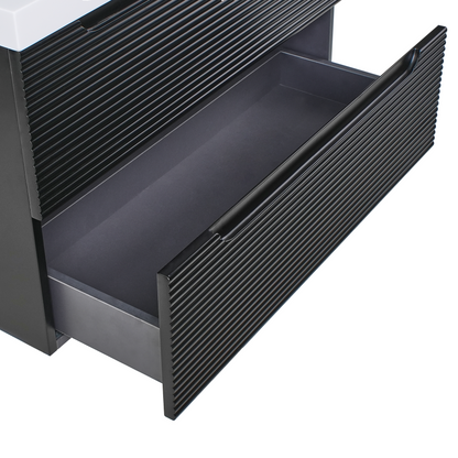 AuraBath Black MDF Wall Mounted Vanity With Ceramic Sink 80cm