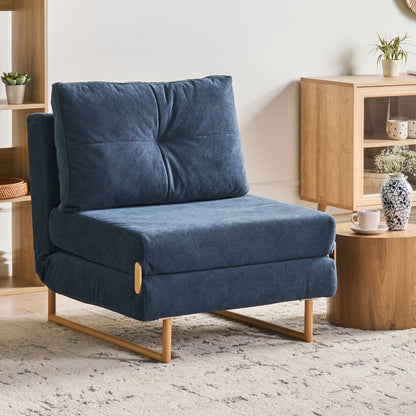 Single Sofa Bed Blue Fabric Fold-Out Sleeper Armchair