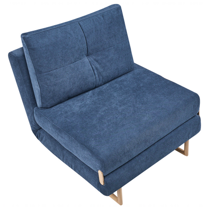 Single Sofa Bed Blue Fabric Fold-Out Sleeper Armchair
