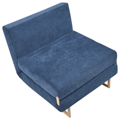 Single Sofa Bed Blue Fabric Fold-Out Sleeper Armchair