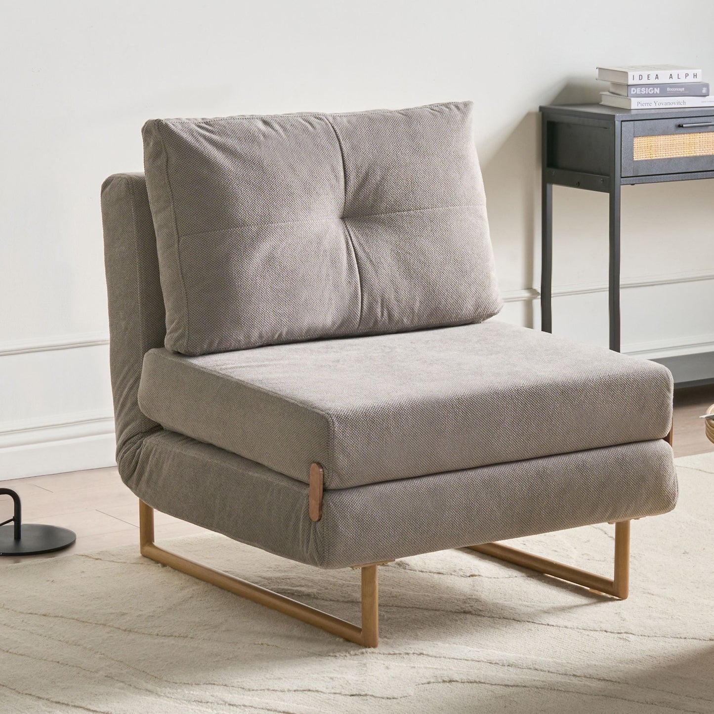 Single Sofa Bed Grey Fabric Fold Out Armchair