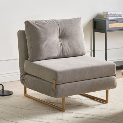 Single Sofa Bed Grey Fabric Fold Out Armchair
