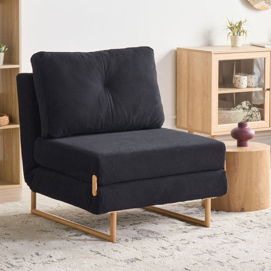 One Person Sofa Bed Black Fabric With 5 Position Reclining Backrest Fold Out Sleeper Armchair