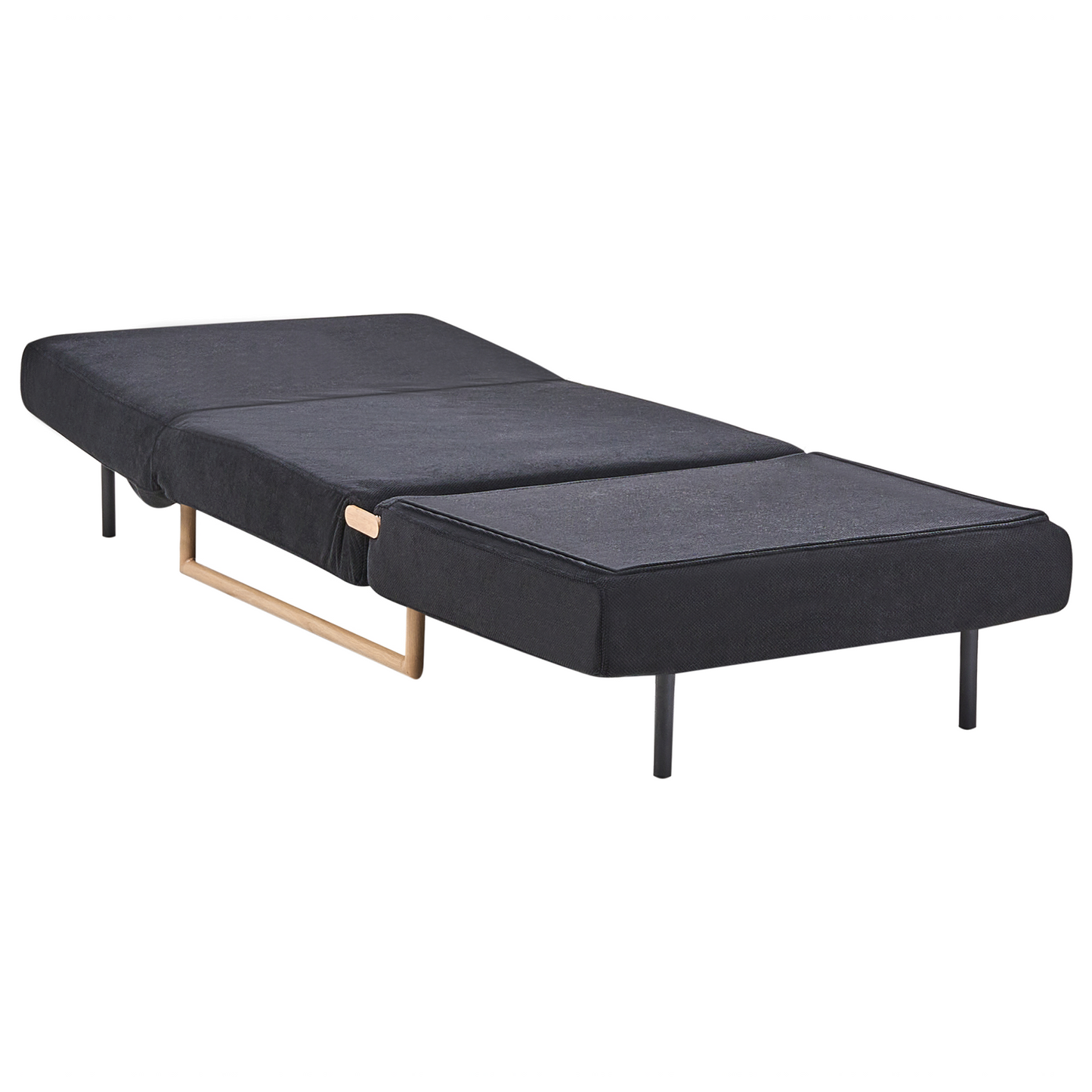 One Person Sofa Bed Black Fabric With 5 Position Reclining Backrest Fold Out Sleeper Armchair