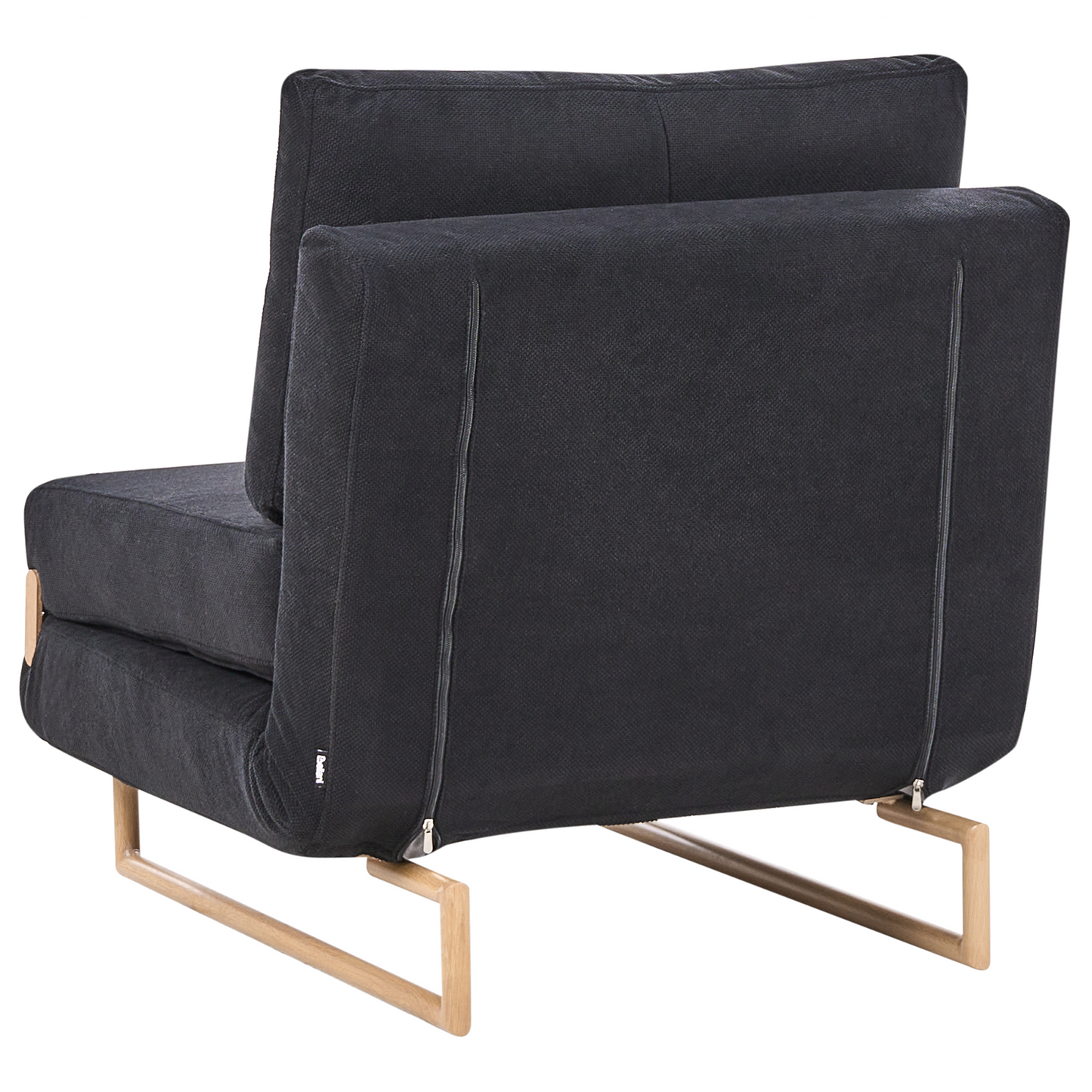 One Person Sofa Bed Black Fabric With 5 Position Reclining Backrest Fold Out Sleeper Armchair