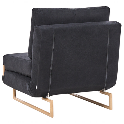 One Person Sofa Bed Black Fabric With 5 Position Reclining Backrest Fold Out Sleeper Armchair