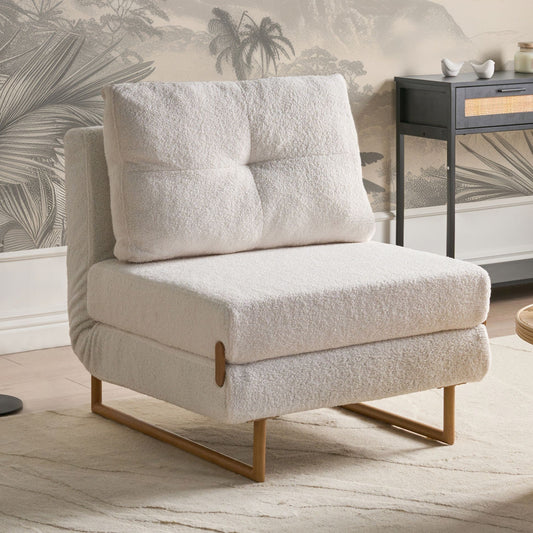 Off White Boucle Single Sofa Bed With Five Position Recline