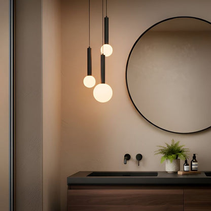 Pendant Lamp Black Metal Glass Three Light Modern Fixture