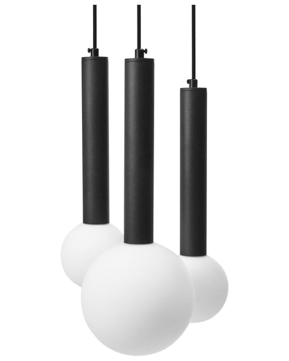 Pendant Lamp Black Metal Glass Three Light Modern Fixture