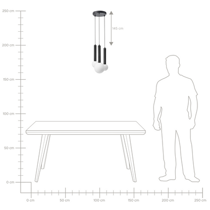 Pendant Lamp Black Metal Glass Three Light Modern Fixture