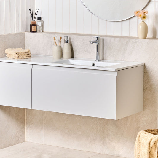 Wall Mounted Vanity With Basin Two Drawer 120cm Light Grey