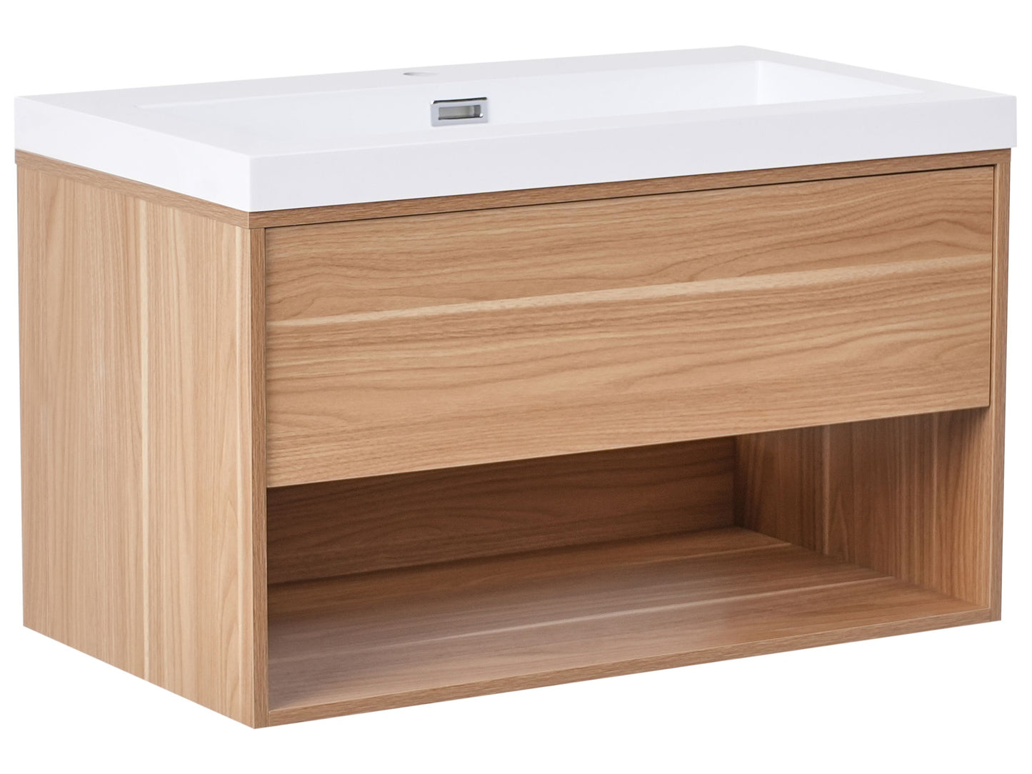Wall Mounted Vanity Unit With Basin 80cm Light Brown Wood