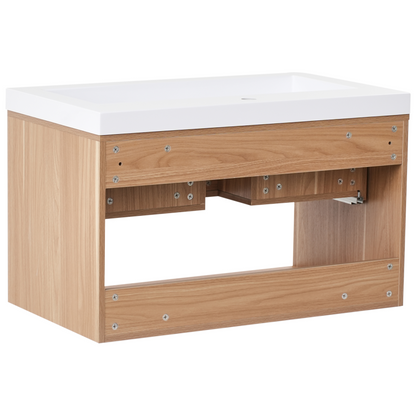 Wall Mounted Vanity Unit With Basin 80cm Light Brown Wood