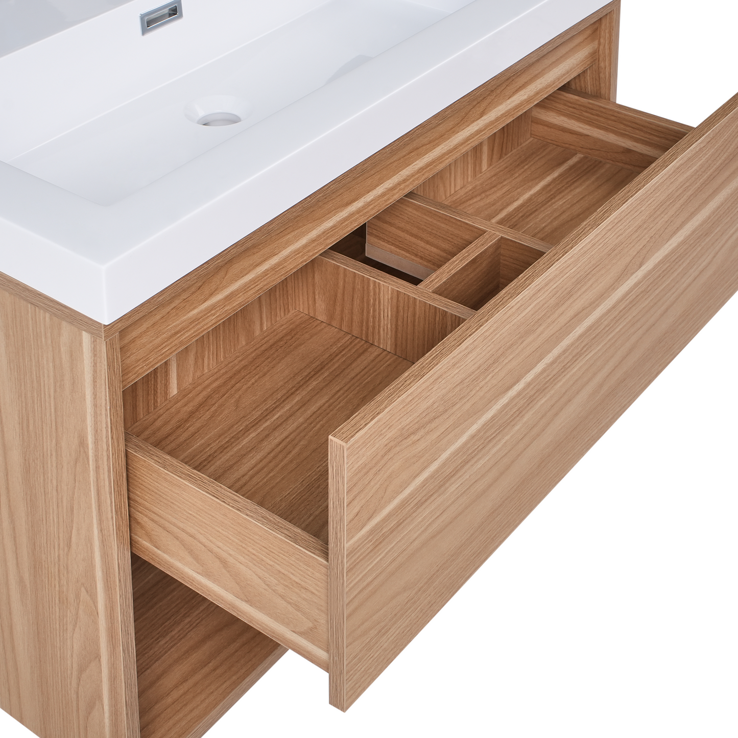 Wall Mounted Vanity Unit With Basin 80cm Light Brown Wood