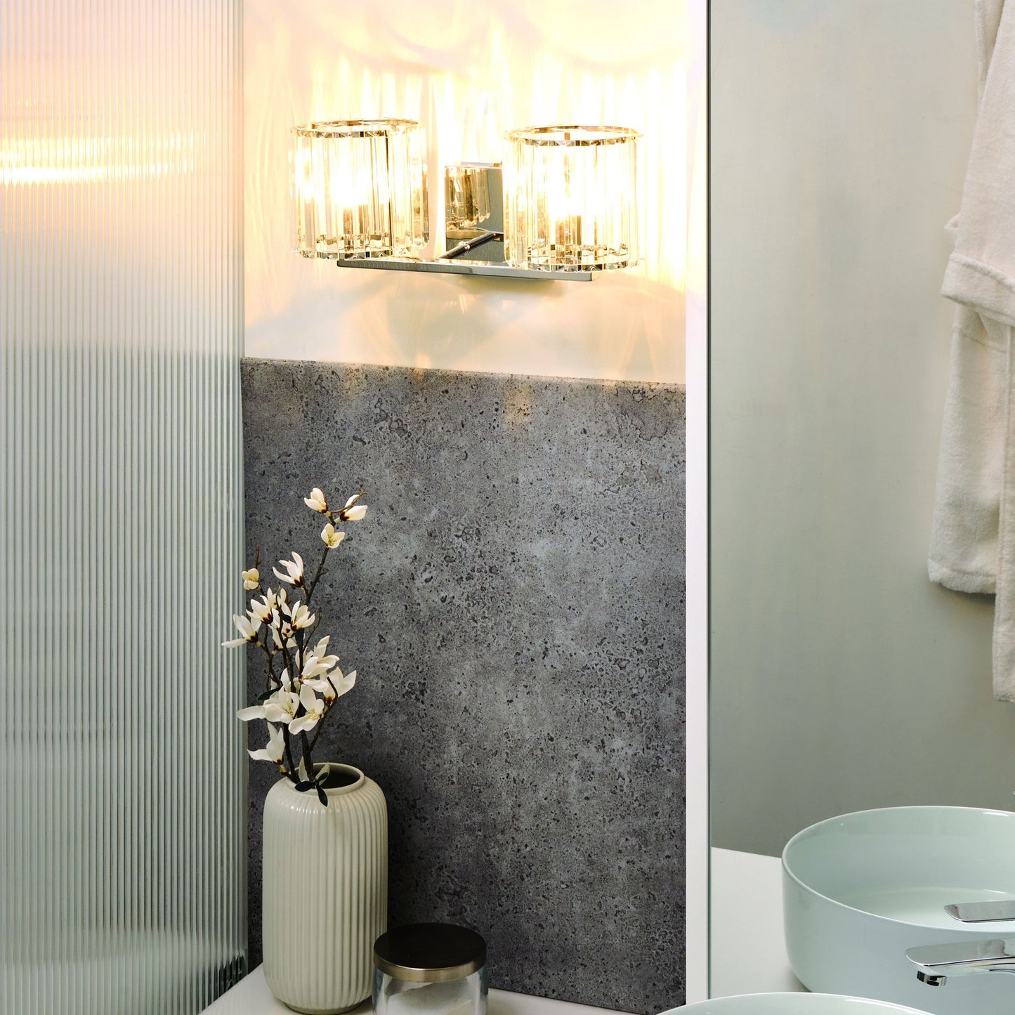 Wall Lamp Modern Silver Metal Base Glass Shade Geometric