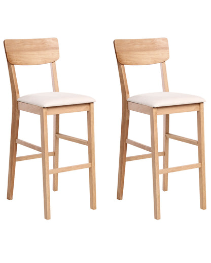 Set Of 2 Bar Chairs Rubberwood Light Brown And Beige