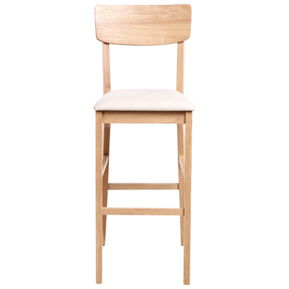 Set Of 2 Bar Chairs Rubberwood Light Brown And Beige
