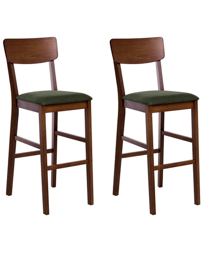 Home Set Of 2 Bar Chairs Walnut Rubberwood Dark Green