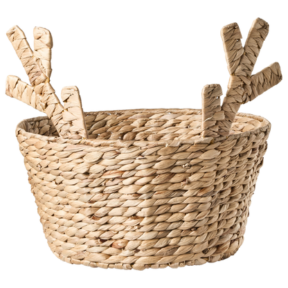 Natural Water Hyacinth Braided Basket Christmas Deer Ears