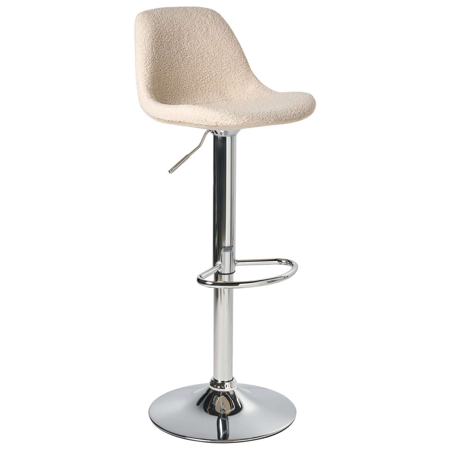 Set Of 2 Modern Light Beige Boucle Bar Stools With Silver Chrome Legs Swivel And Adjustable Height