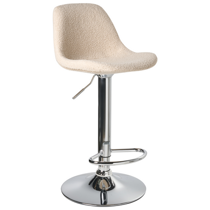 Set Of 2 Modern Light Beige Boucle Bar Stools With Silver Chrome Legs Swivel And Adjustable Height