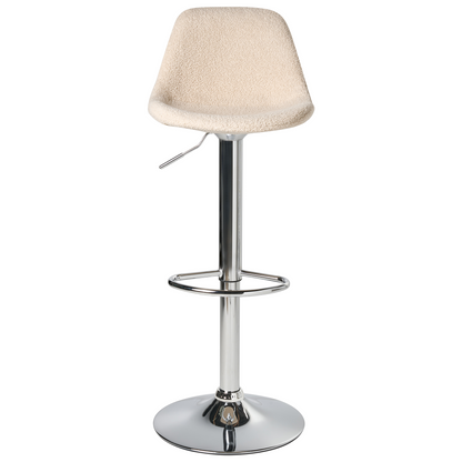 Set Of 2 Modern Light Beige Boucle Bar Stools With Silver Chrome Legs Swivel And Adjustable Height