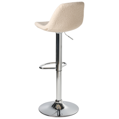 Set Of 2 Modern Light Beige Boucle Bar Stools With Silver Chrome Legs Swivel And Adjustable Height