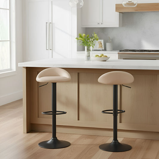 Bar Chairs Set of 2 Light Beige Eco Leather Swivel Adjustable