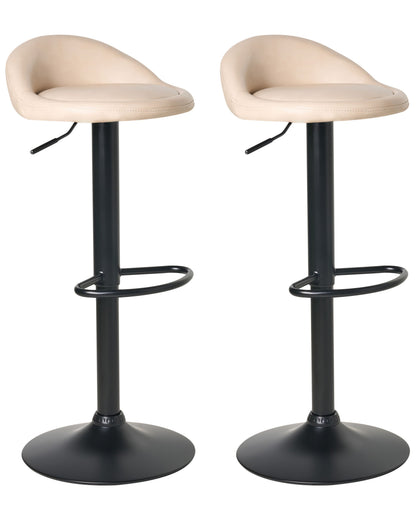 Bar Chairs Set of 2 Light Beige Eco Leather Swivel Adjustable