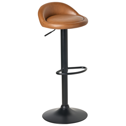 Golden Brown Faux Leather Bar Chairs Set Of 2 Swivel Adjustable Height Modern Black Base