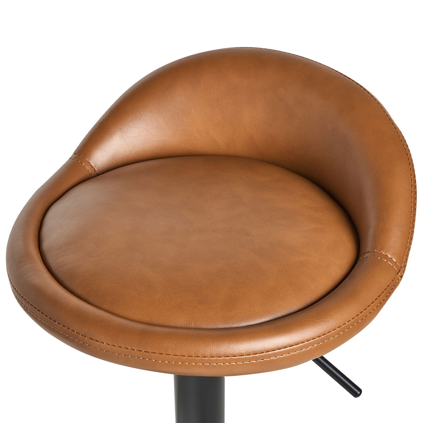 Golden Brown Faux Leather Bar Chairs Set Of 2 Swivel Adjustable Height Modern Black Base