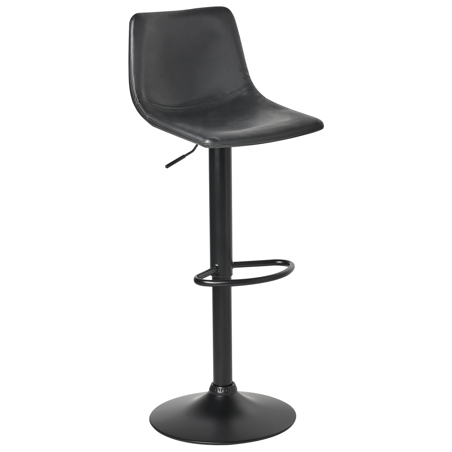 Two Bar Stools Black Faux Leather Swivel Set