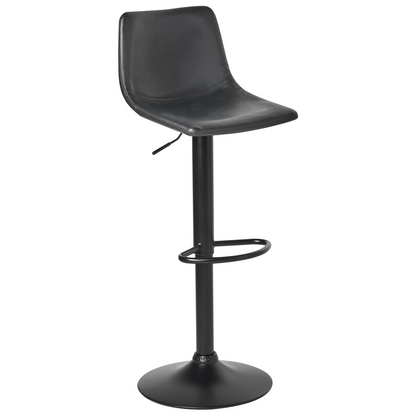 Two Bar Stools Black Faux Leather Swivel Set