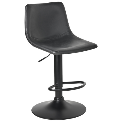 Two Bar Stools Black Faux Leather Swivel Set