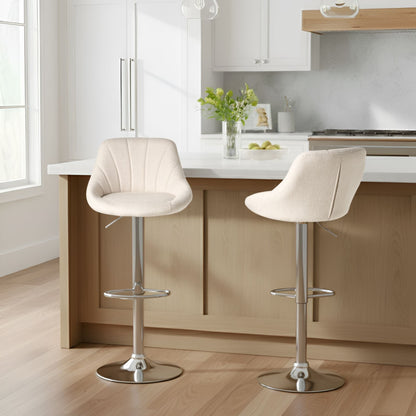 Bar Stools Set Of 2 Light Beige Fabric With Silver Iron Base