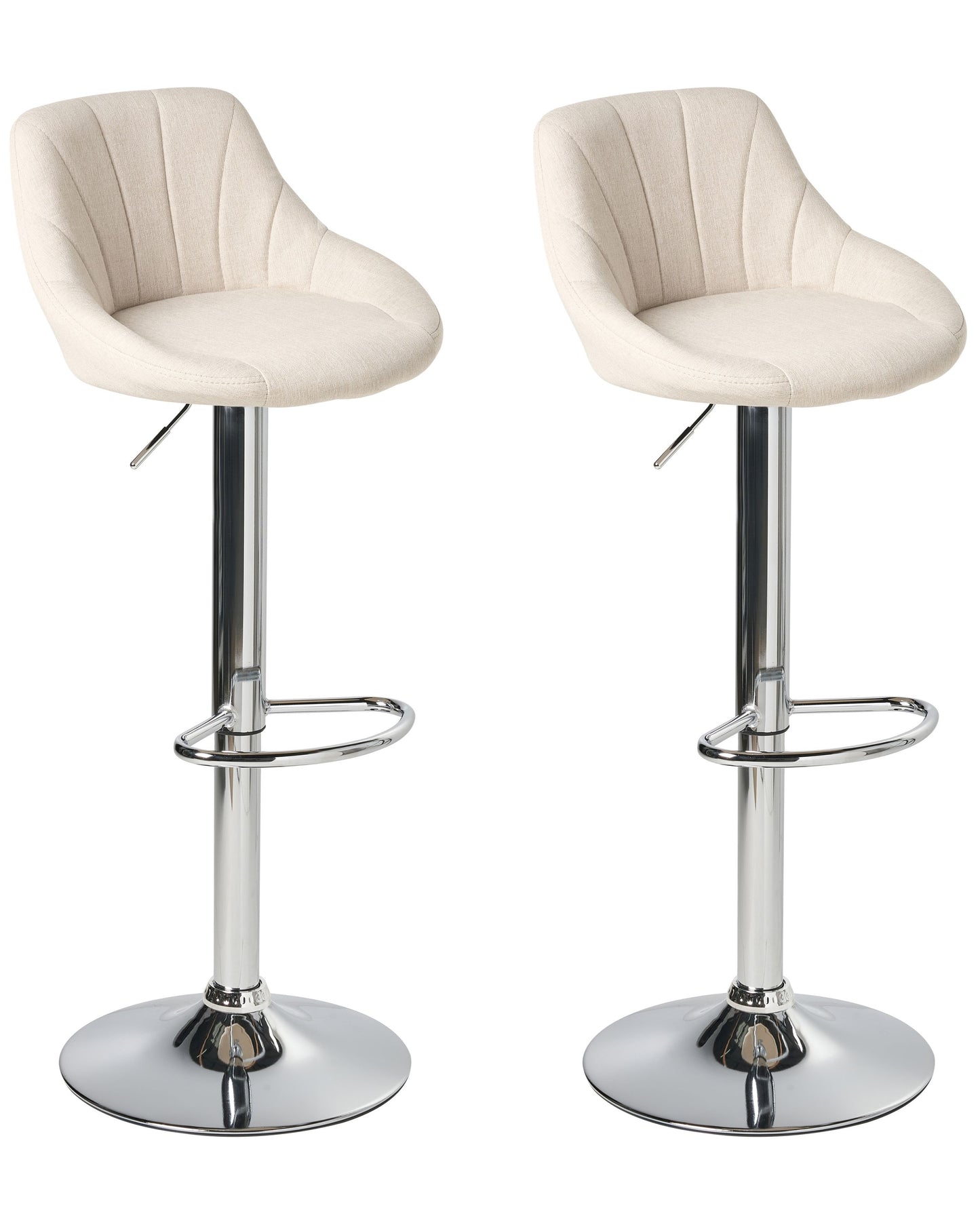 Bar Stools Set Of 2 Light Beige Fabric With Silver Iron Base