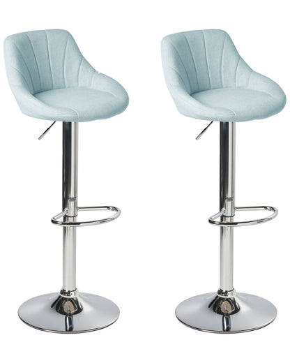 Light Blue Fabric Bar Stool Set Of 2 With Silver Iron Feet