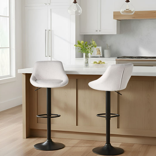 Set of 2 Bar Stools Adjustable Light Grey Fabric Upholstered Legs