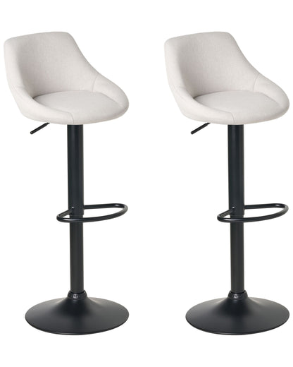 Set of 2 Bar Stools Adjustable Light Grey Fabric Upholstered Legs