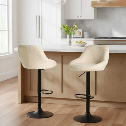 Boucle Bar Stools Set of 2 Light Beige Black Legs Adjustable