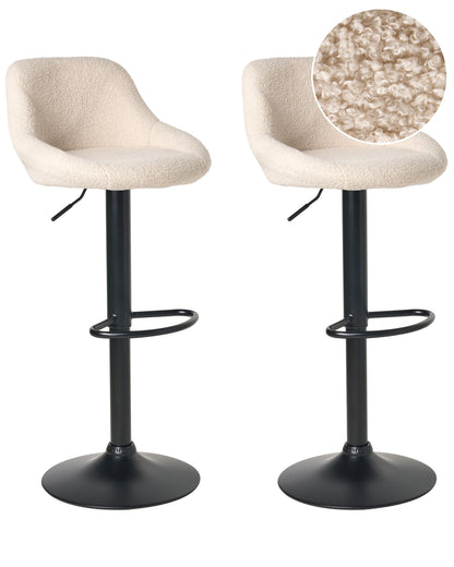 Boucle Bar Stools Set of 2 Light Beige Black Legs Adjustable