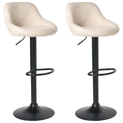Boucle Bar Stools Set of 2 Light Beige Black Legs Adjustable