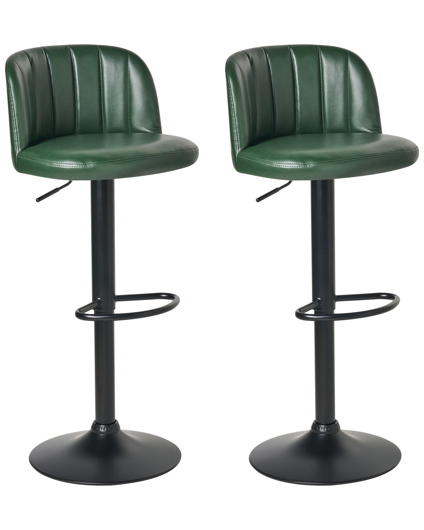 Dark Green Faux Leather Swivel Bar Stools Set Of 2 With Black Footrests Retro Style