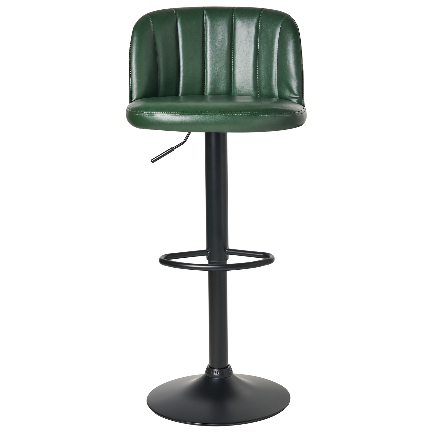 Dark Green Faux Leather Swivel Bar Stools Set Of 2 With Black Footrests Retro Style