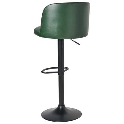 Dark Green Faux Leather Swivel Bar Stools Set Of 2 With Black Footrests Retro Style