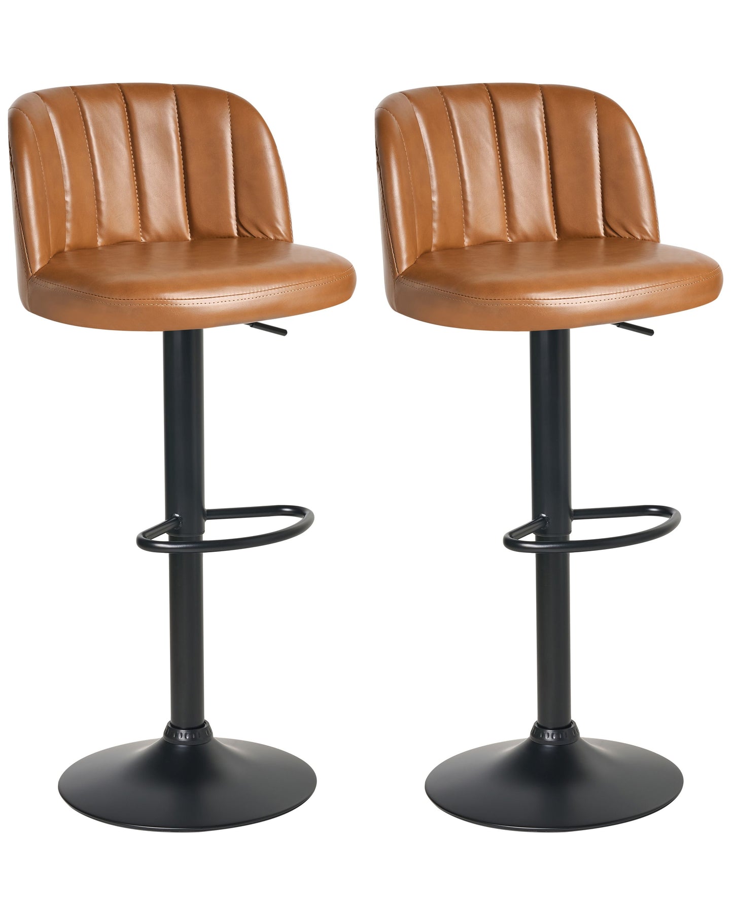 Bar Stool Set Of 2 Golden Brown Faux Leather Swivel Retro