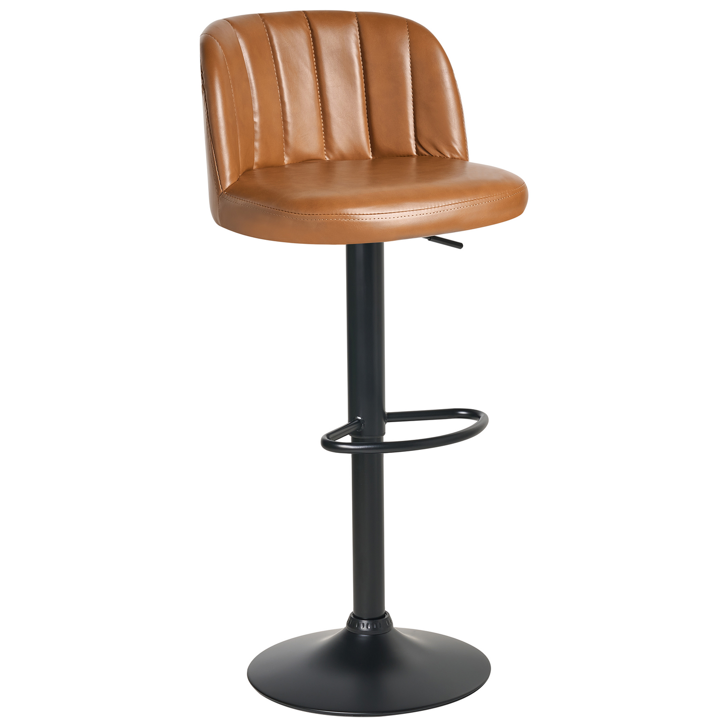 Bar Stool Set Of 2 Golden Brown Faux Leather Swivel Retro